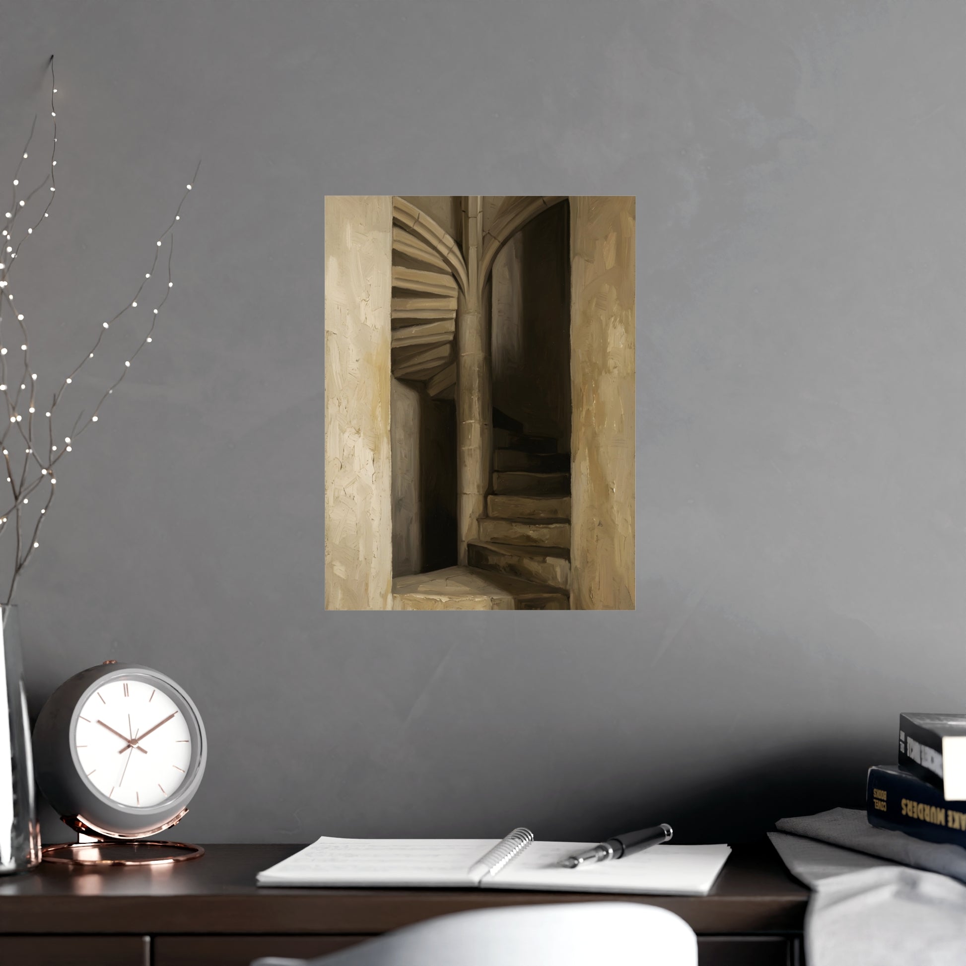 Stone Stair on a living room wall beside a tall vase, 12x16 in print