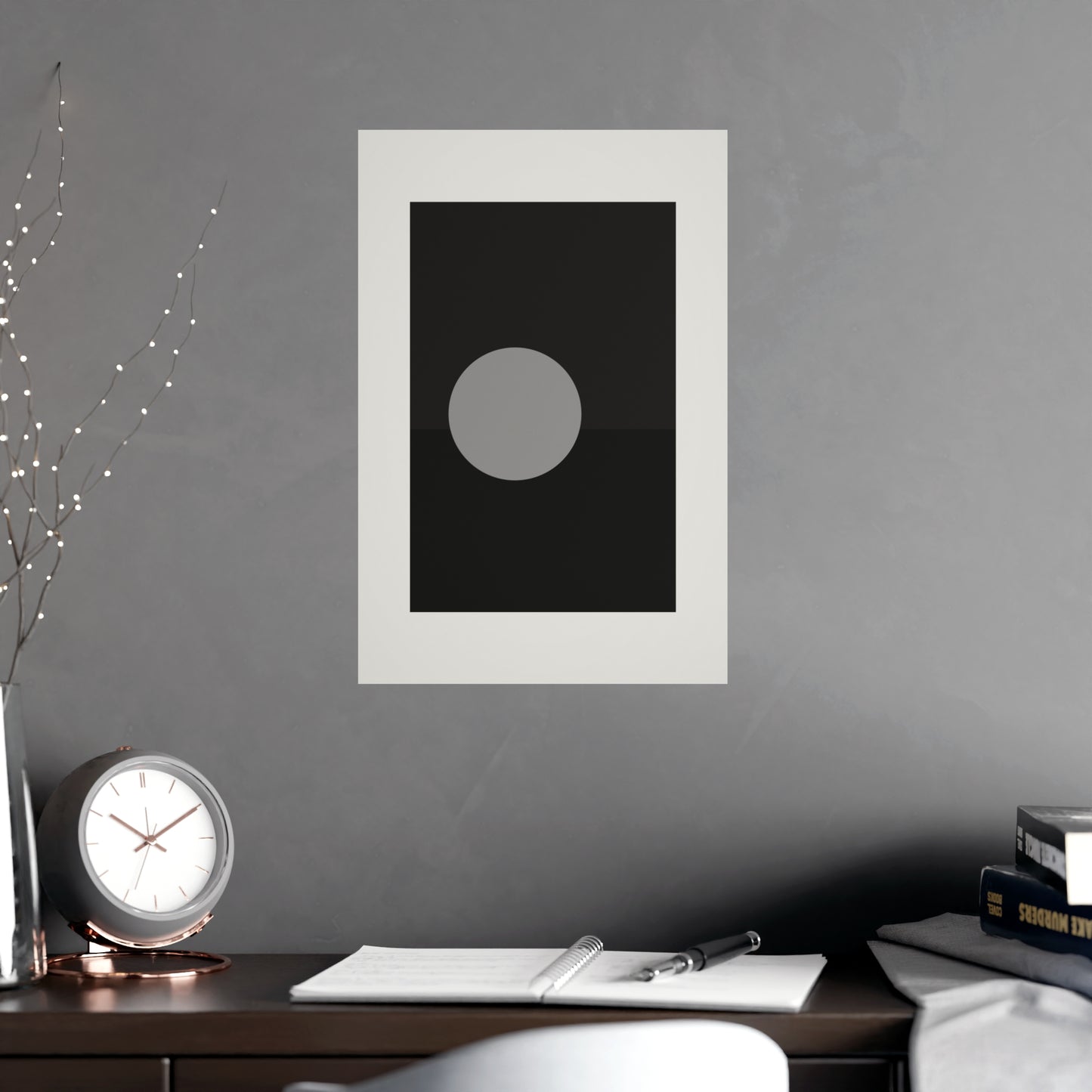 Charcoal Cream Sun Landscape Wall Art | Living Room Print