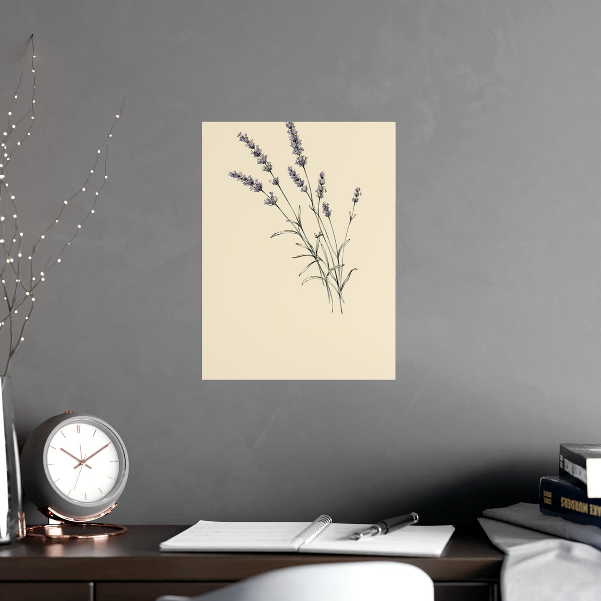 Lavender Sprig — lavender sprig, shown framed on a wall