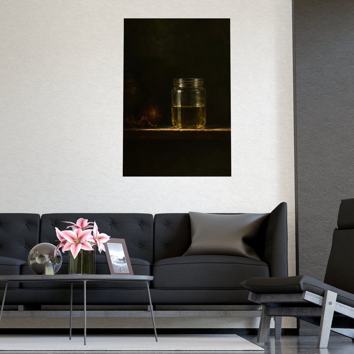 Half Full — half full, shown framed on a wall