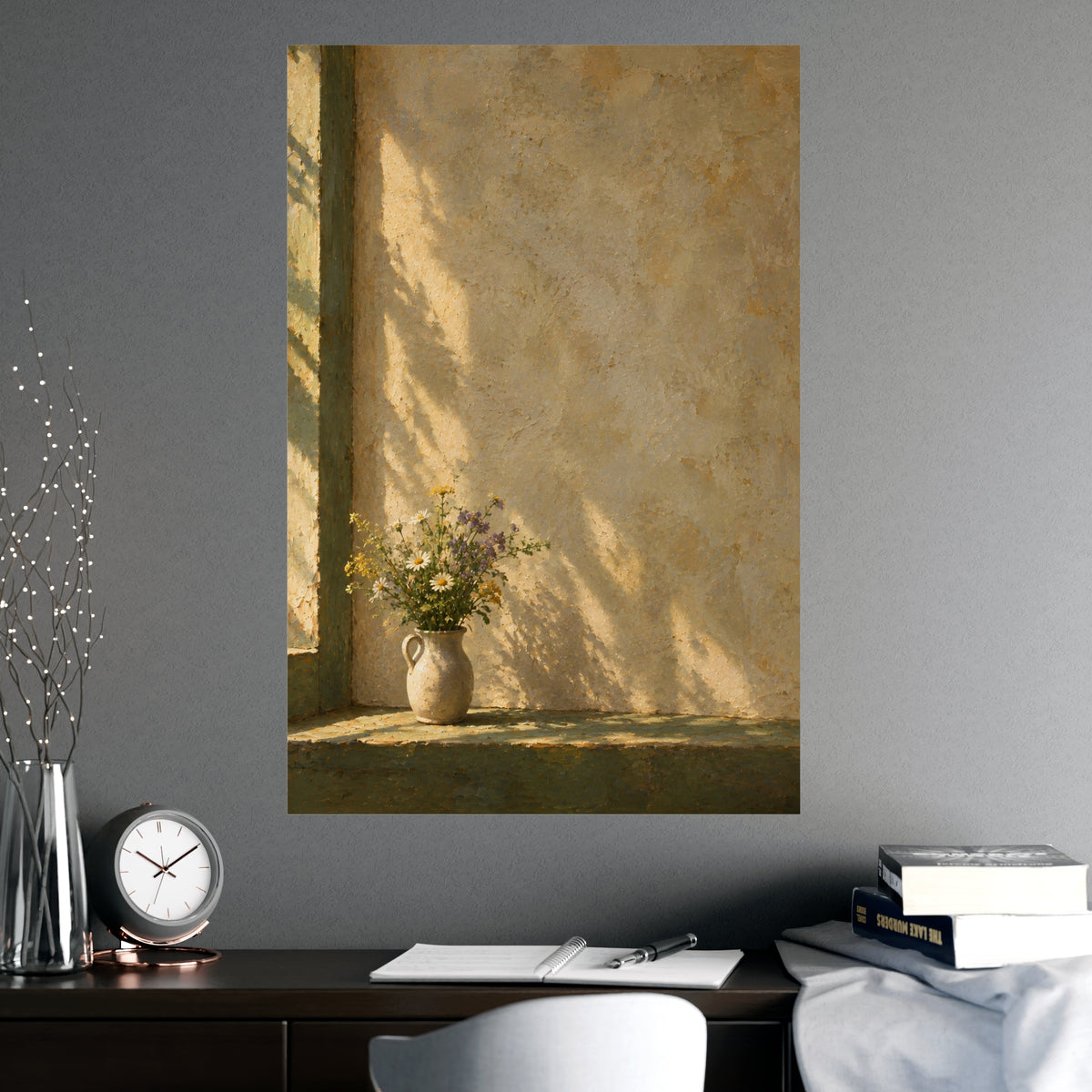Wildflowers in a Milk Jug — wildflowers in a milk jug, shown framed on a wall