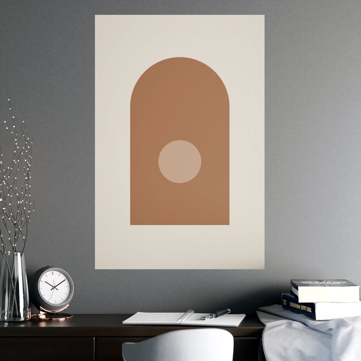 Sand Clay Arch Modern Wall Art — arch in a sand clay palette, shown framed on a wall