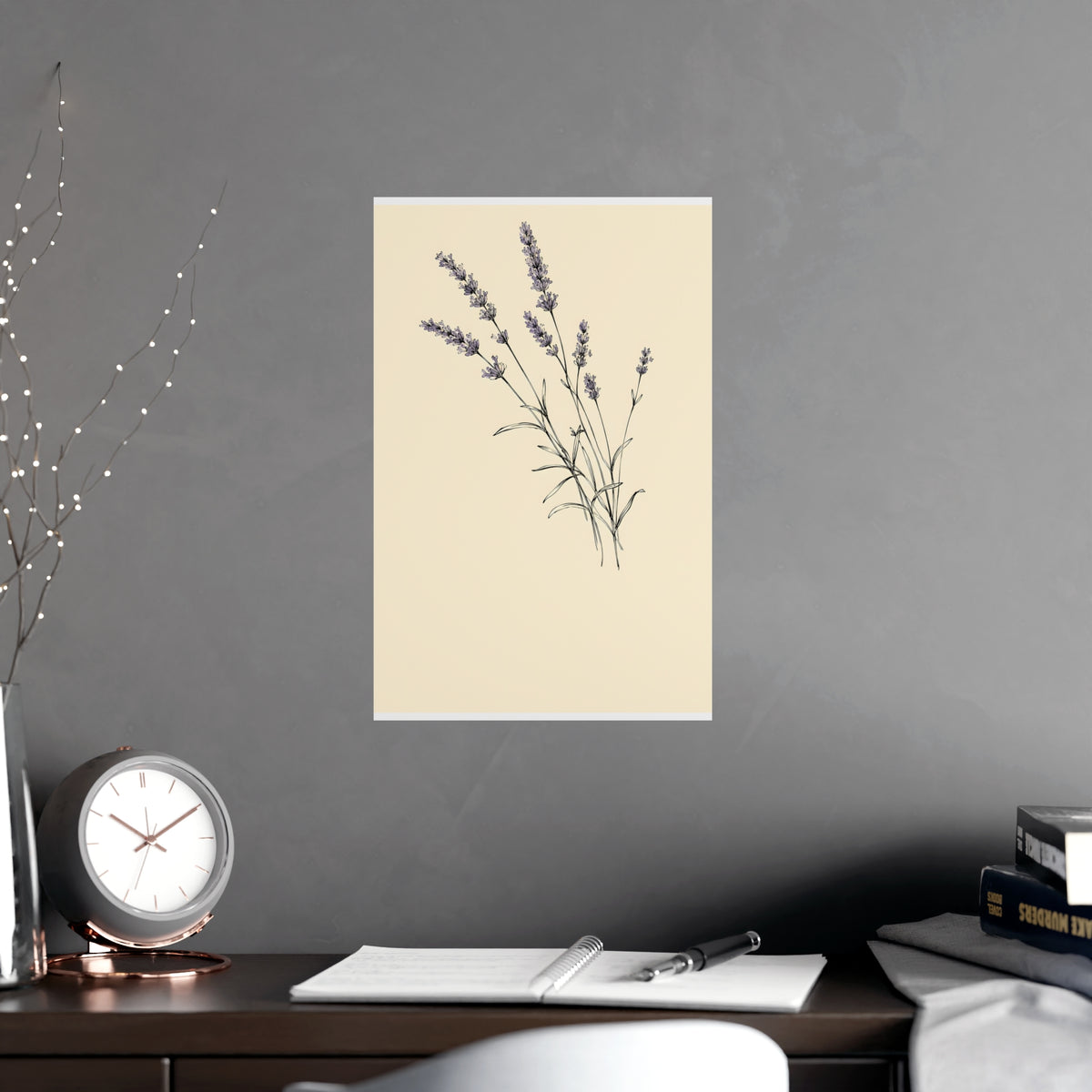 Lavender Sprig — lavender sprig, shown framed on a wall