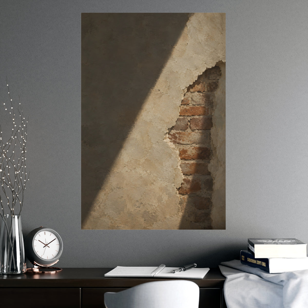 Where the Plaster Fell — where the plaster fell, shown framed on a wall