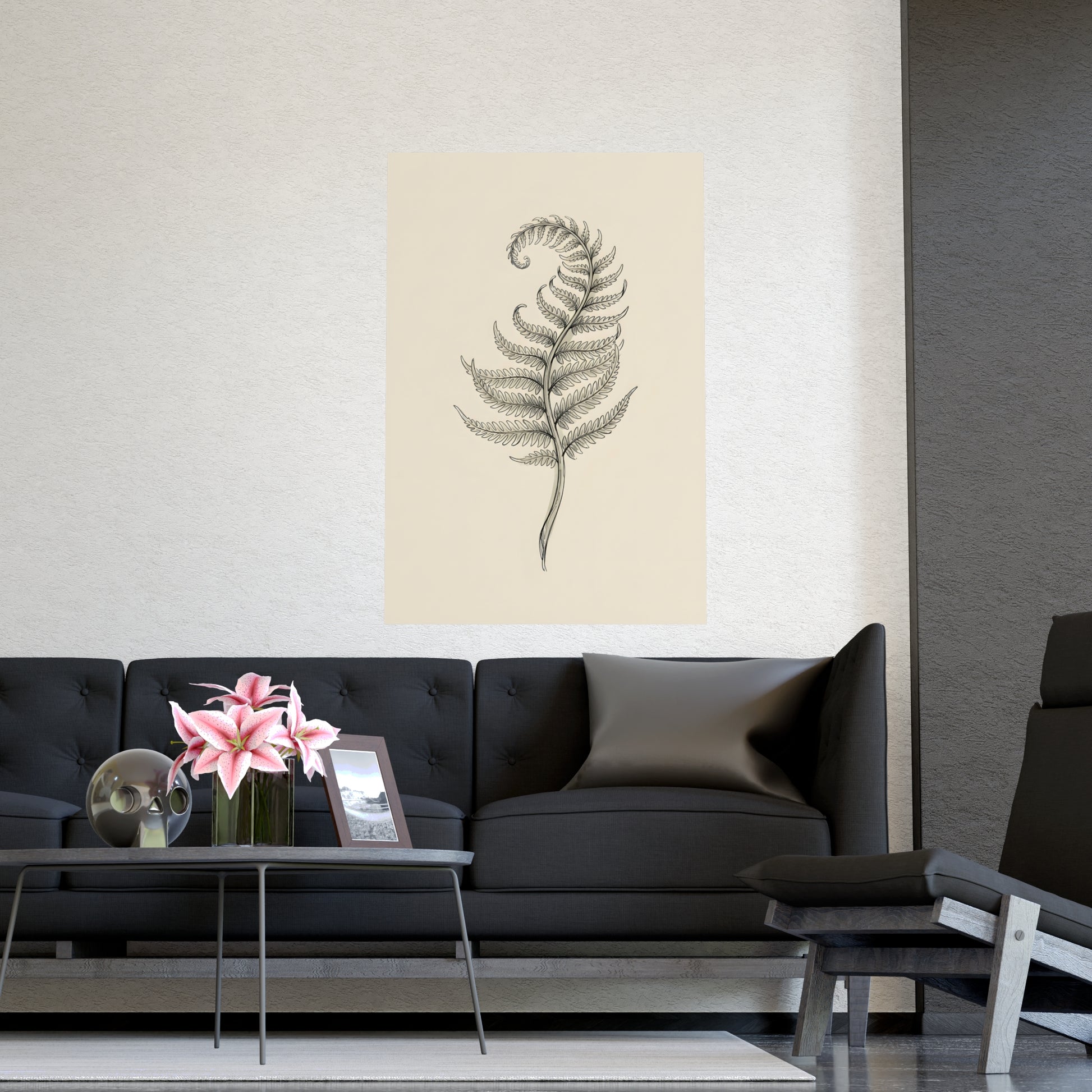 Fern Frond on a plain wall, shown at a larger size, 18x24 in print
