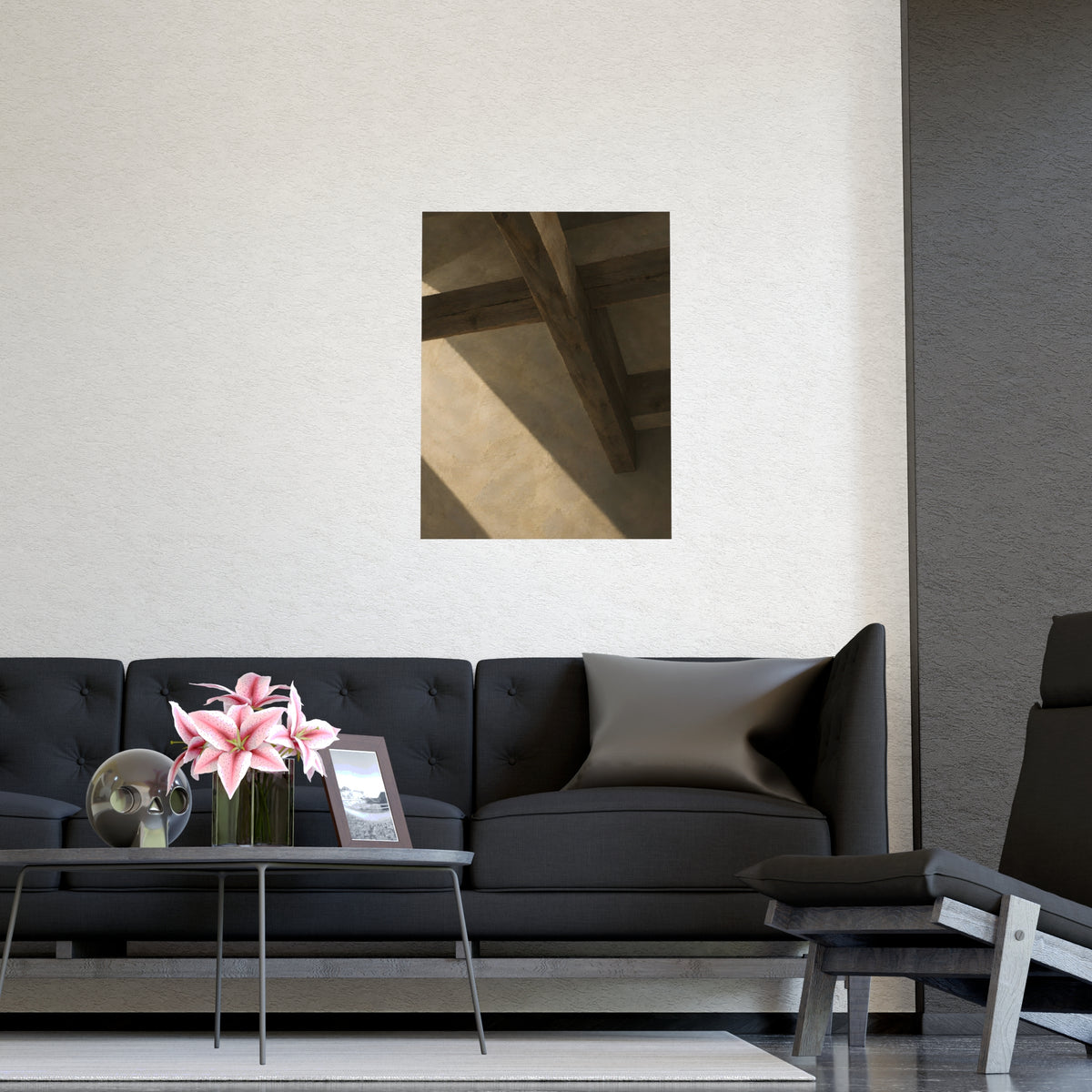 Beams Overhead — beams overhead, shown framed on a wall