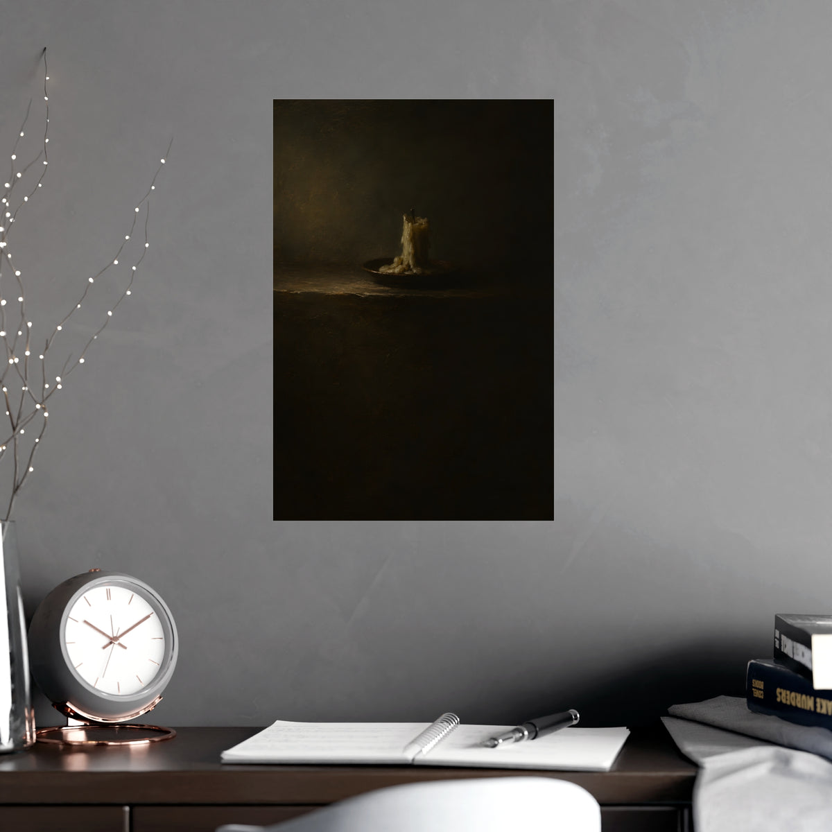 One Candle, Burnt Down — one candle, burnt down, shown framed on a wall