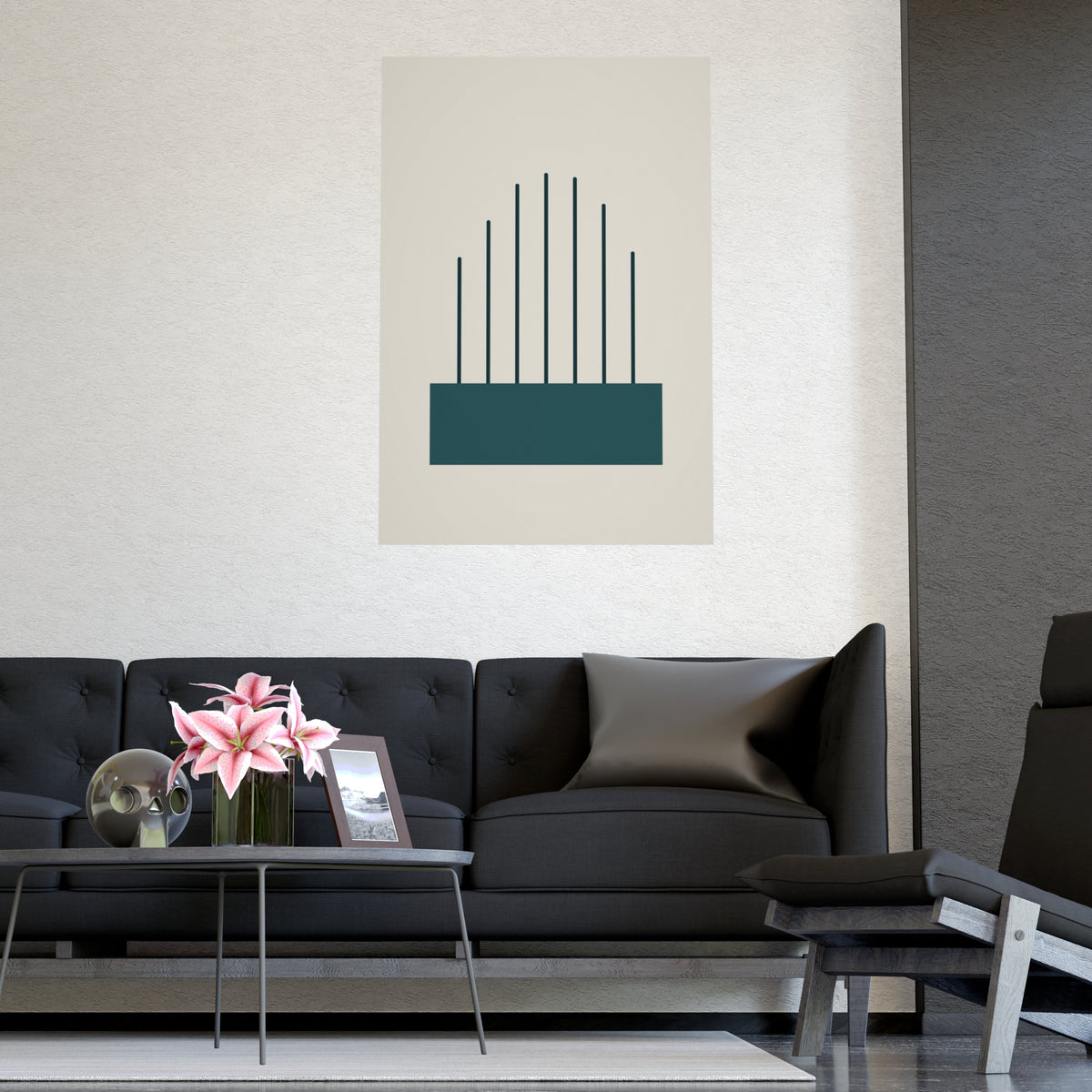 Deep Teal Lines Wall Art — lines in a deep teal palette, shown framed on a wall