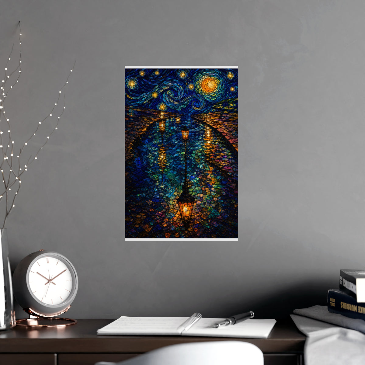 Lamps in a Puddle — lamps in a puddle, shown framed on a wall