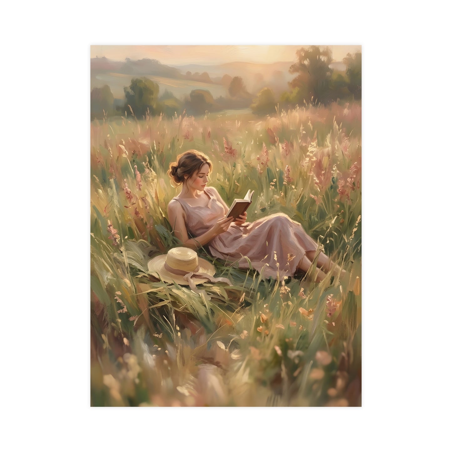 Lecture dans les hautes herbes | Affiche Murale Romantique | Peinture