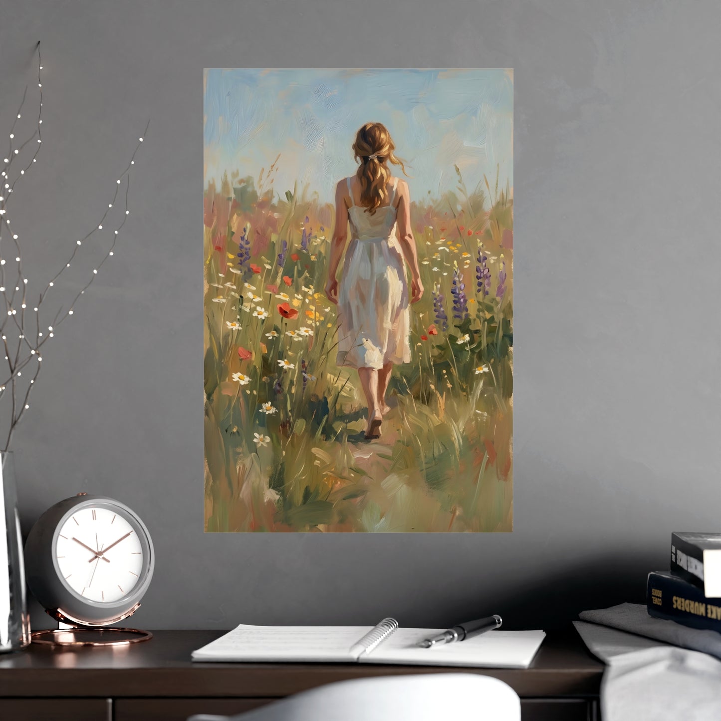 Spaziergang durch die Blumenwiese | Romantisches Wandbild | Kunstdruck