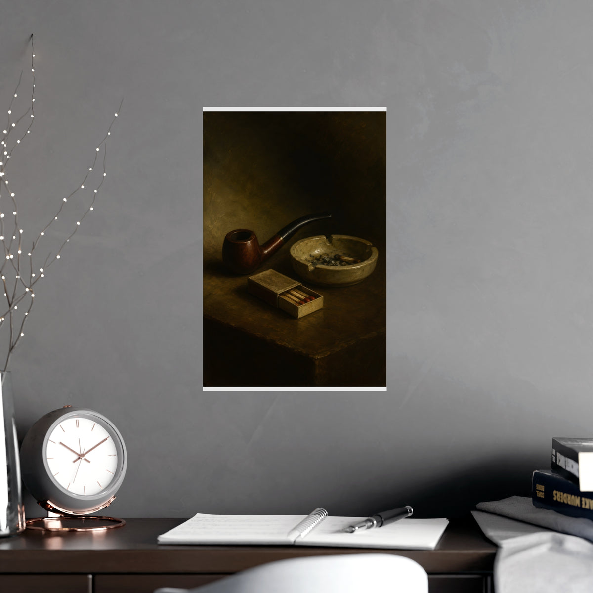 Pipe and Matches — pipe and matches, shown framed on a wall