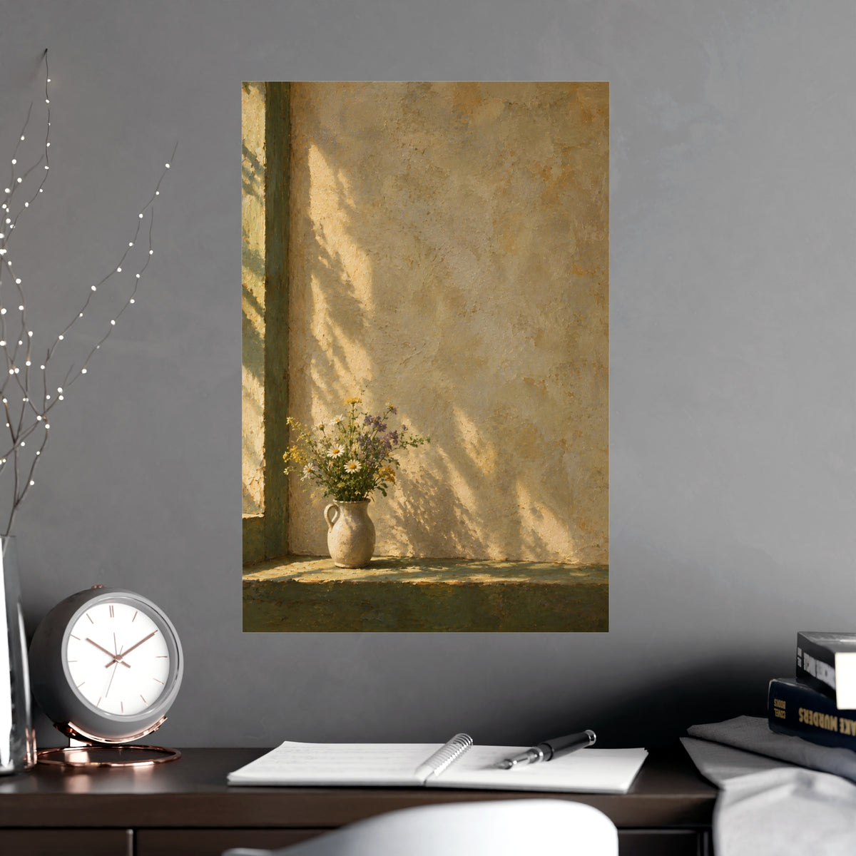 Wildflowers in a Milk Jug — wildflowers in a milk jug, shown framed on a wall