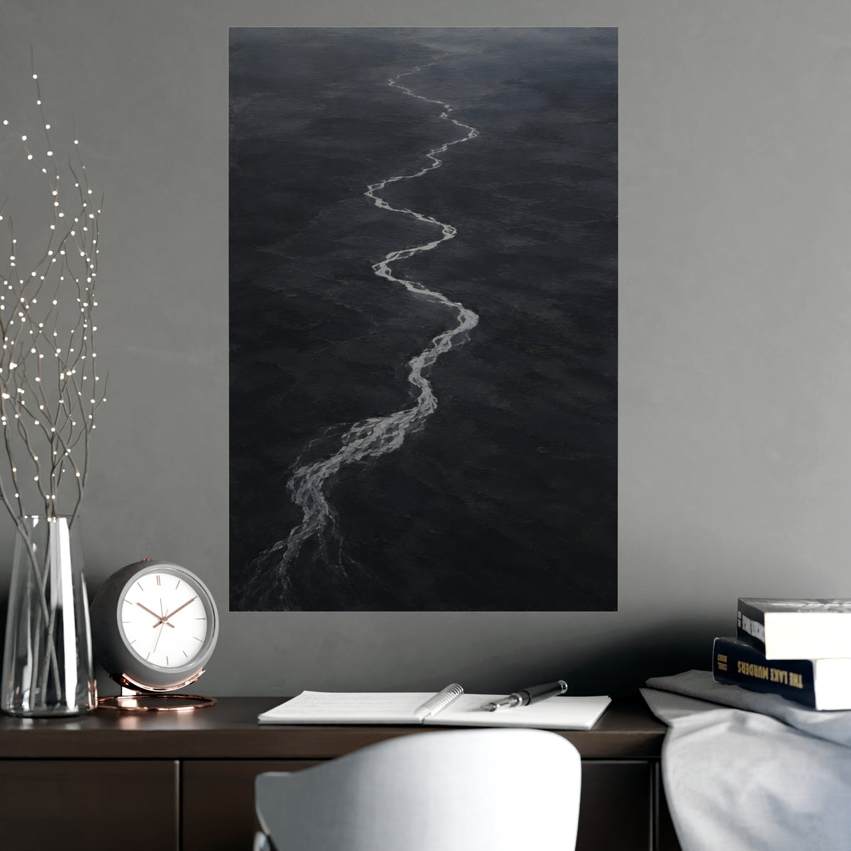 River, from High Above — river, from high above, shown framed on a wall