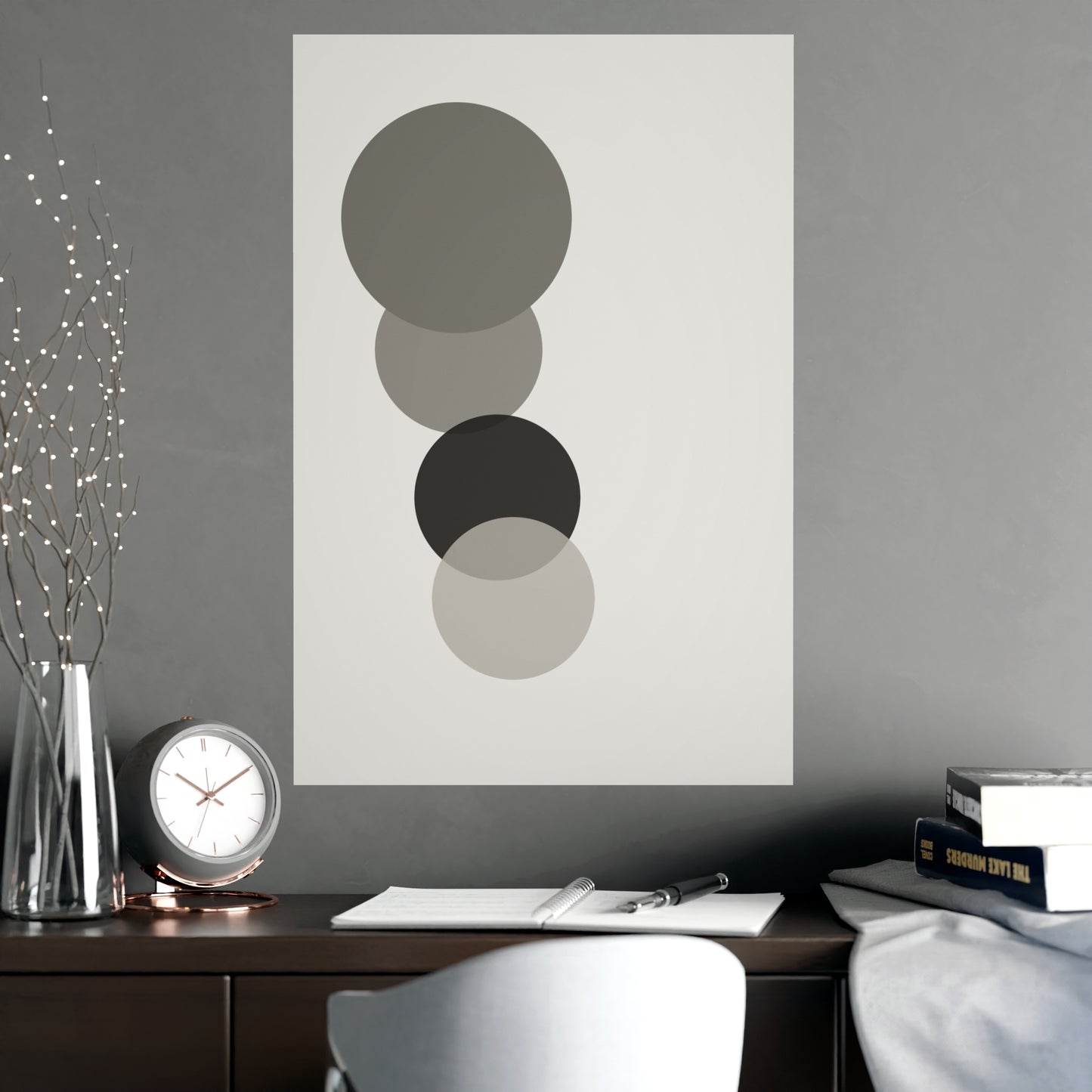 Charcoal Cream Circles Modern Wall Art | Living Room Print