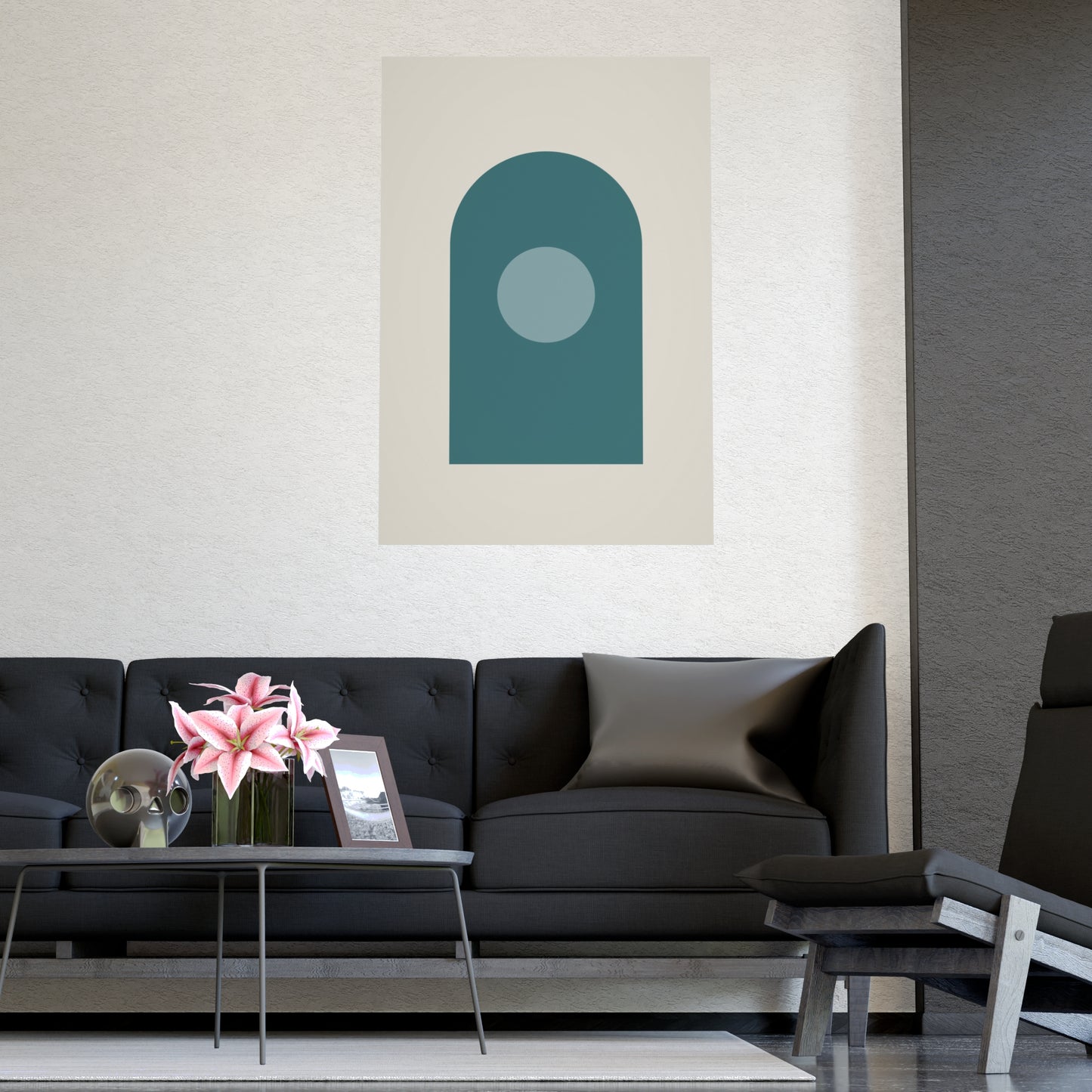Deep Teal Arch Modern Wall Art | Living Room Print