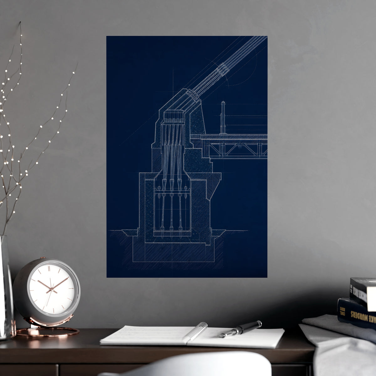 Cable Anchorage — cable anchorage, shown framed on a wall