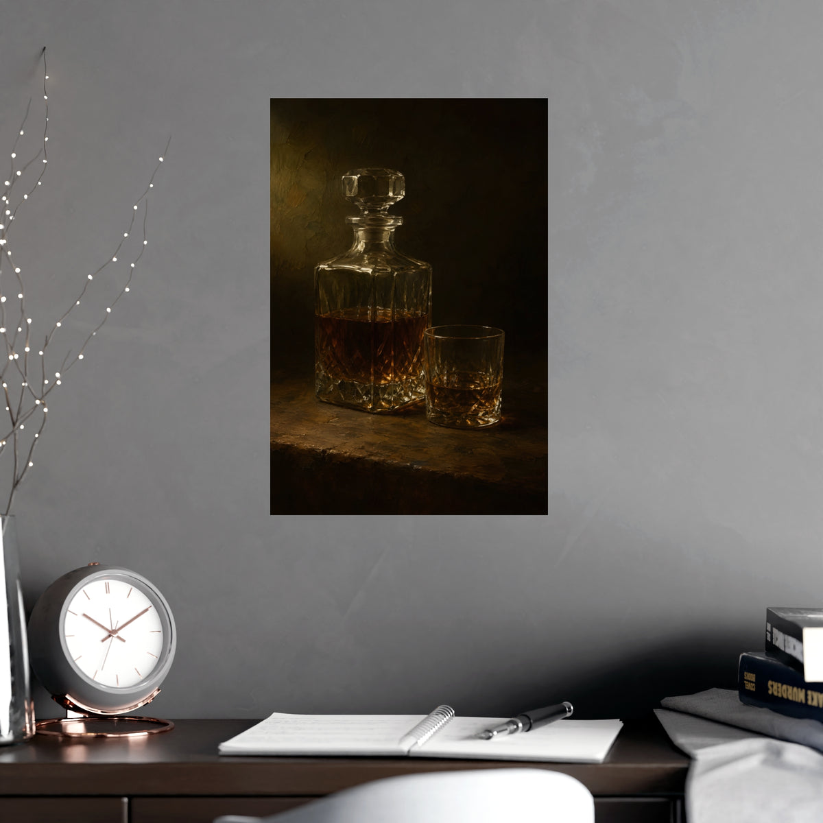 Decanter and Glass — decanter and glass, shown framed on a wall