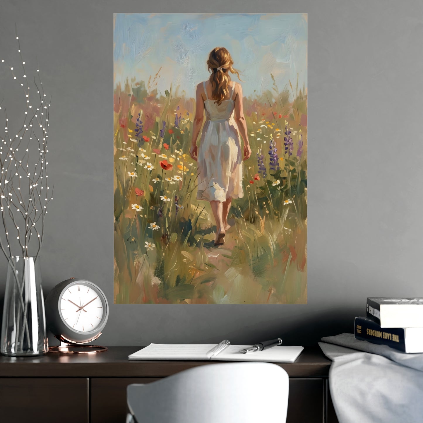 Spaziergang durch die Blumenwiese | Romantisches Wandbild | Kunstdruck