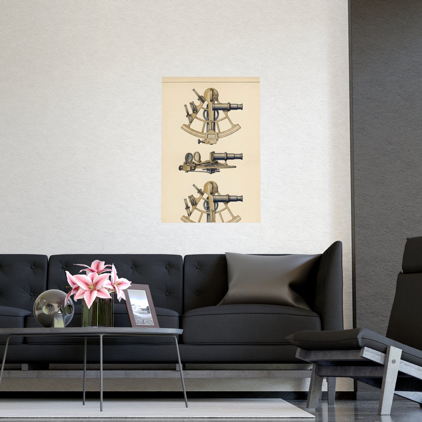 Sextant on a living room wall beside a tall vase, 16x24 in print