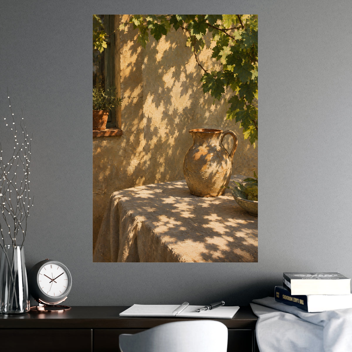 Leaf Shadow on Linen — leaf shadow on linen, shown framed on a wall