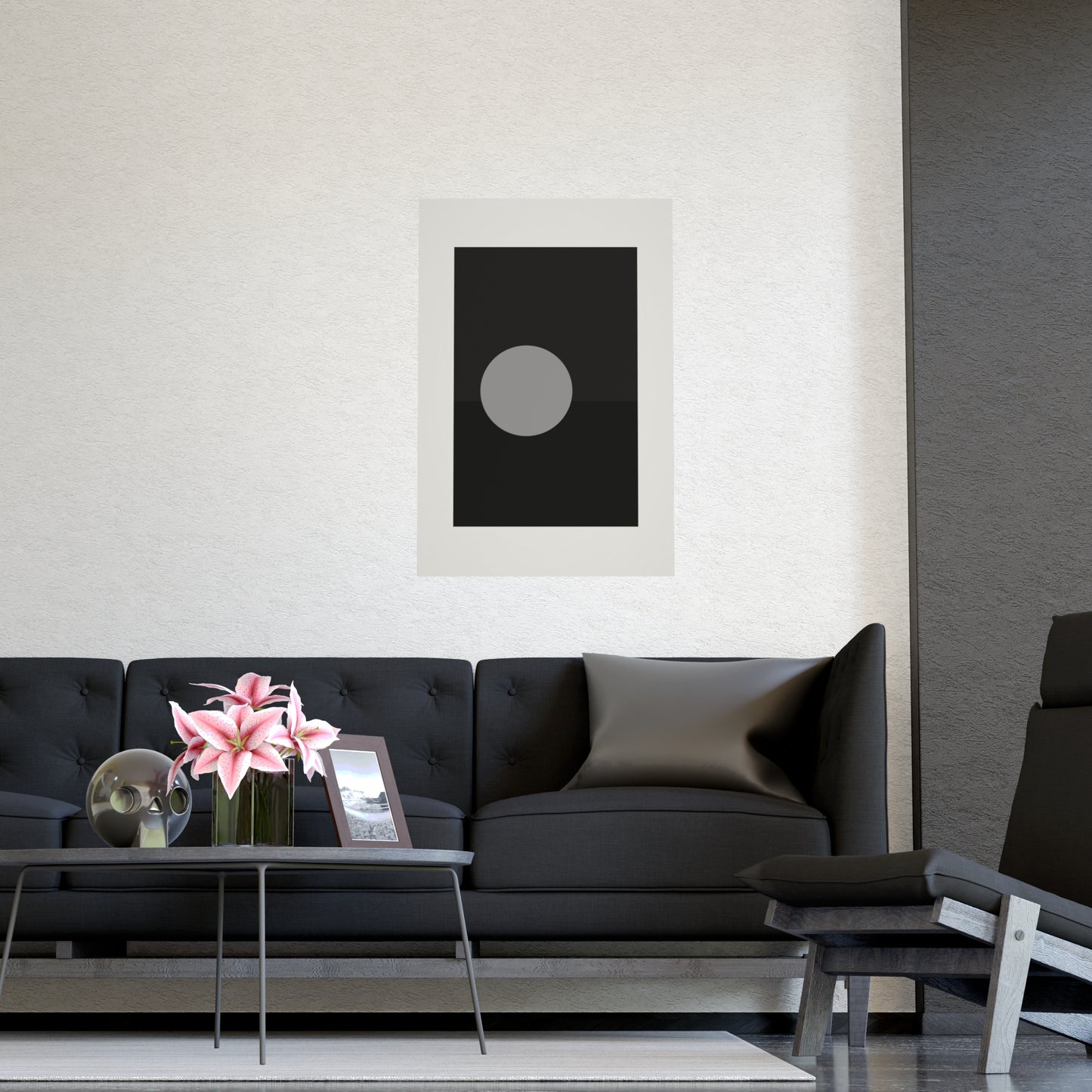Charcoal Cream Sun Landscape Wall Art | Living Room Print