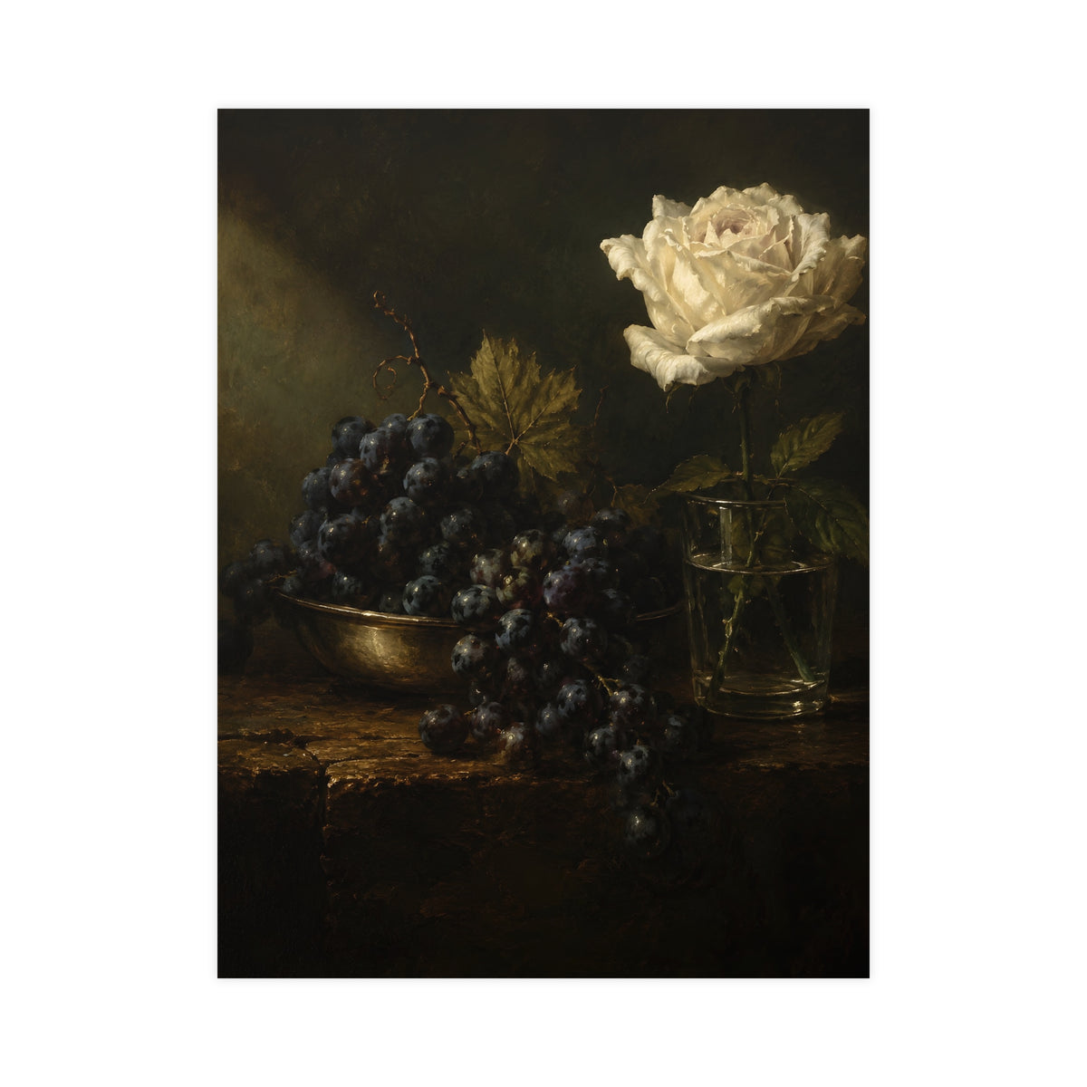 Grapes and a White Rose — grapes and a white rose, 18x24 in print