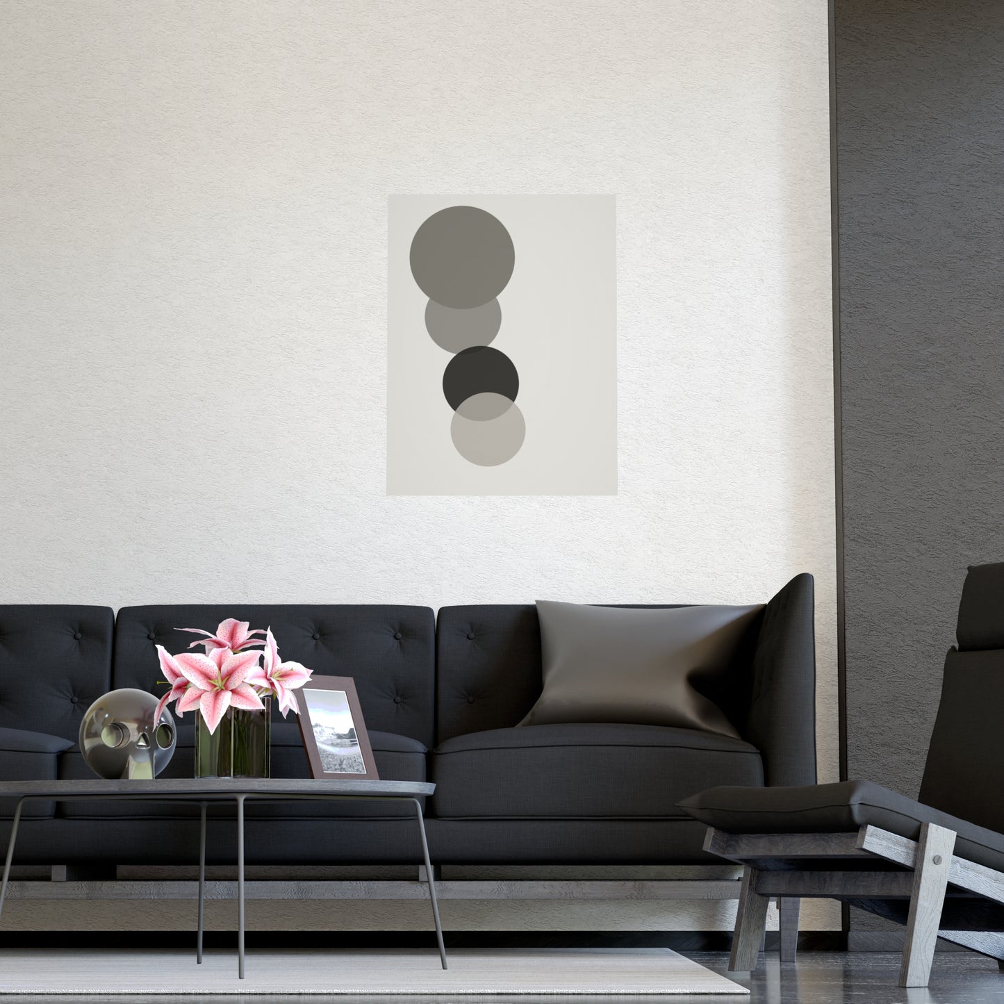 Charcoal Cream Circles Modern Wall Art | Living Room Print