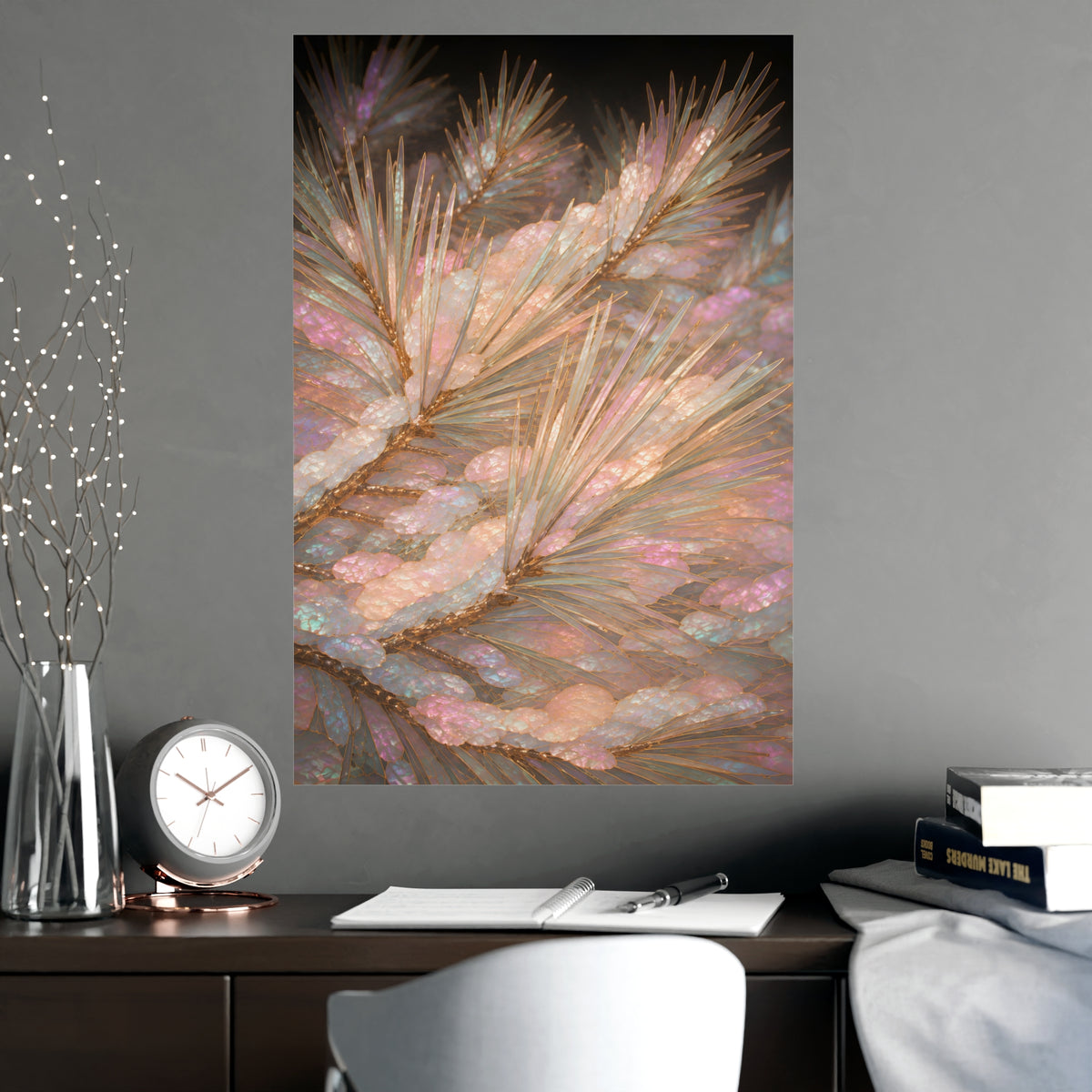 Snow on Pine — snow on pine, shown framed on a wall