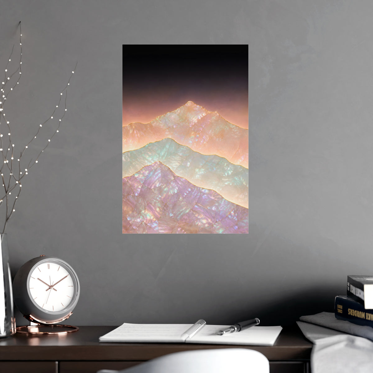 Mountains, Far Off — mountains, far off, shown framed on a wall