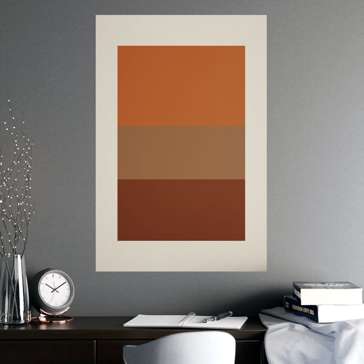 Warm Earth Blocks Boho Wall Art — blocks in a warm earth palette, shown framed on a wall
