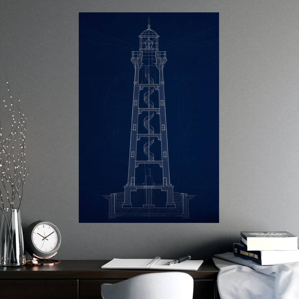 Lighthouse, in Section — lighthouse, in section, shown framed on a wall