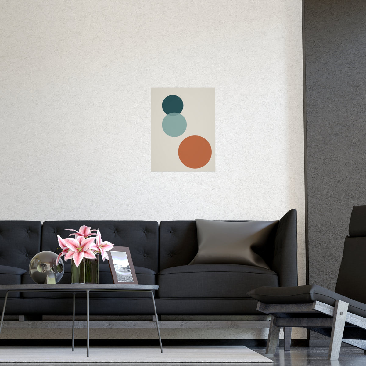 Deep Teal Circles Modern Wall Art — circles in a deep teal palette, shown framed on a wall