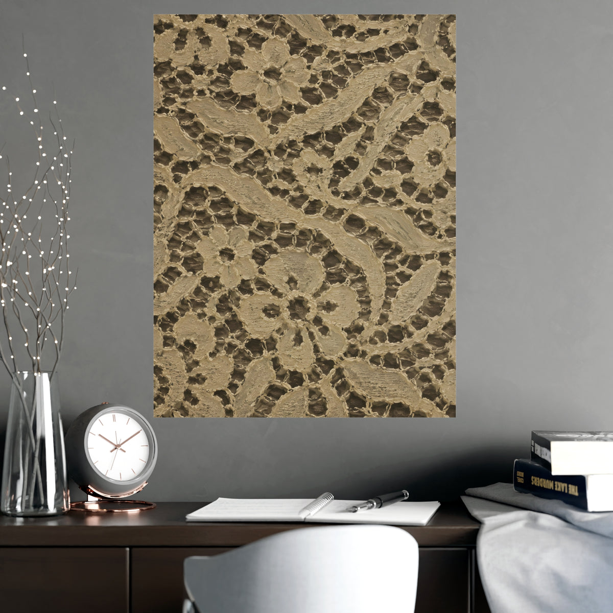 Lace over Dark — lace over dark, shown framed on a wall
