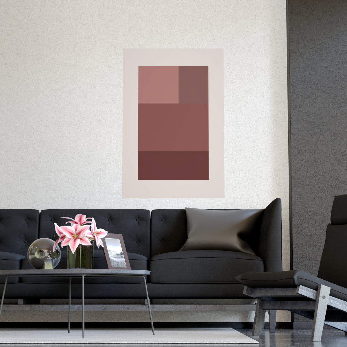 Dusty Rose Blocks Modern Wall Art — blocks in a dusty rose palette, shown framed on a wall
