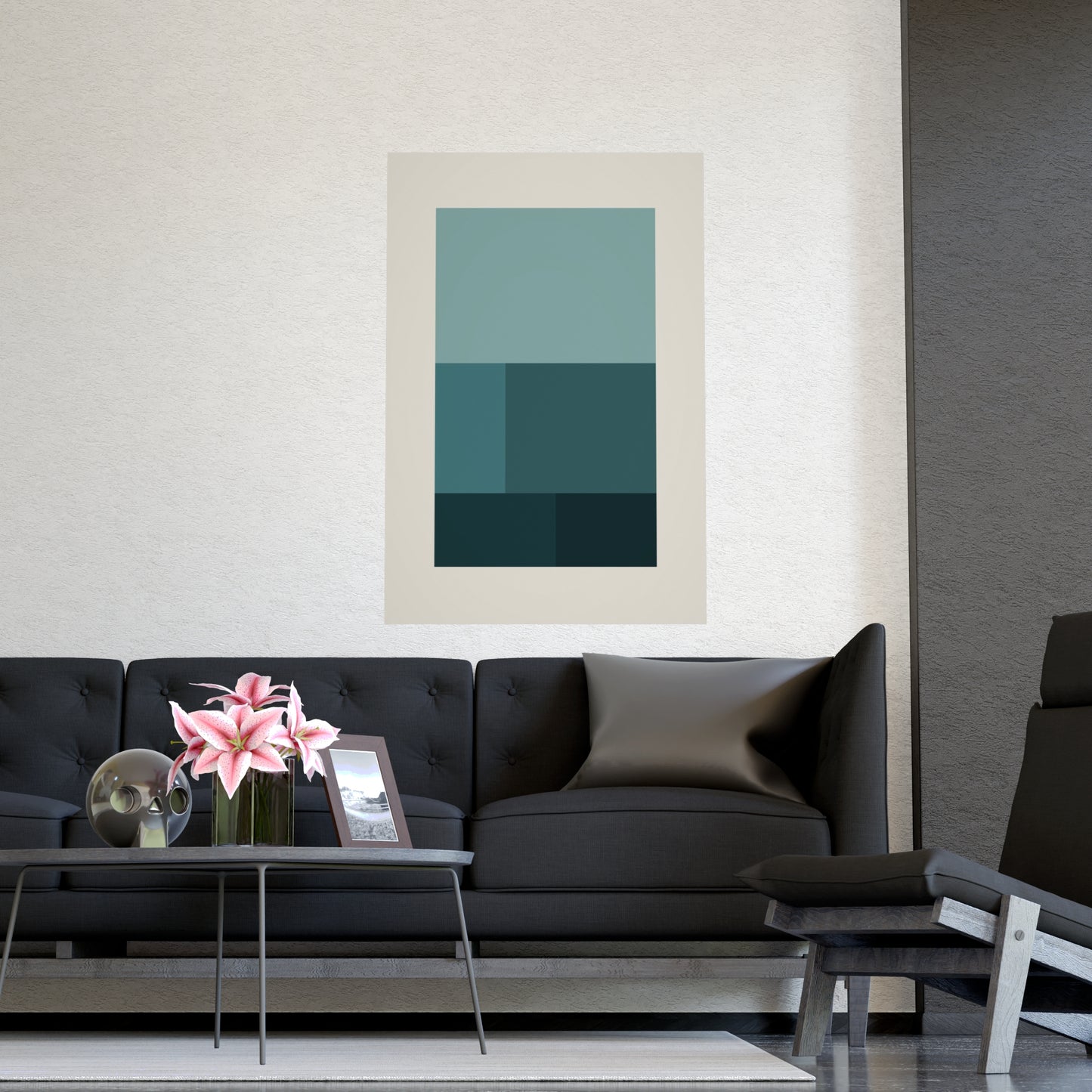 Deep Teal Blocks Modern Wall Art | Living Room Print