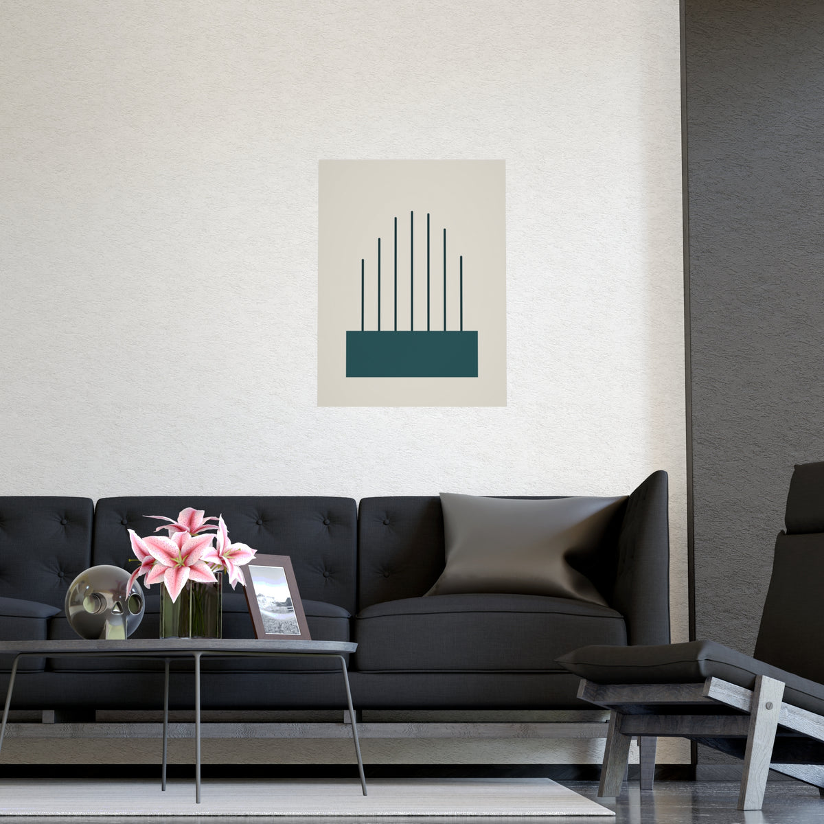 Deep Teal Lines Wall Art — lines in a deep teal palette, shown framed on a wall