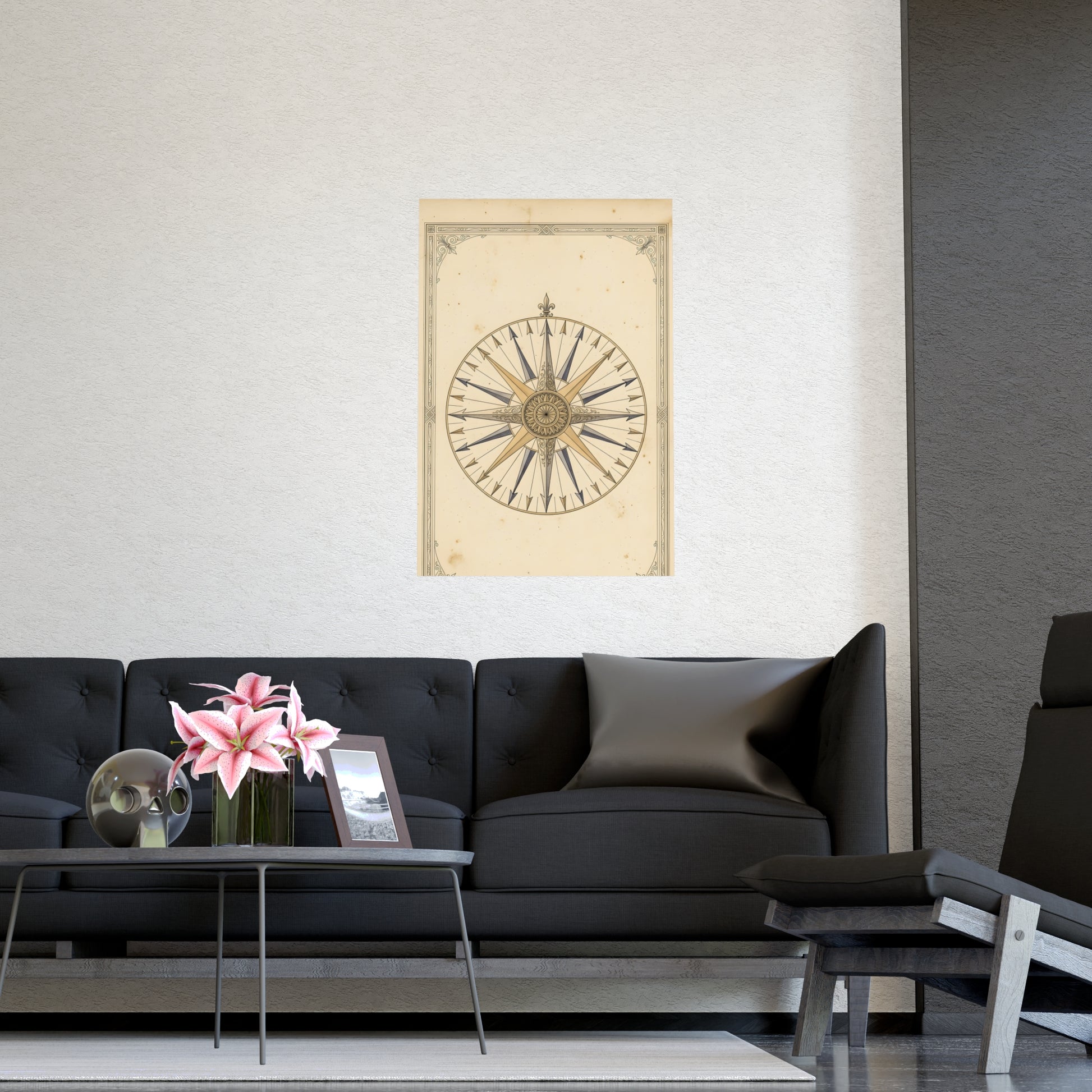 The Compass Card on a plain wall, shown at a larger size, 16x24 in print