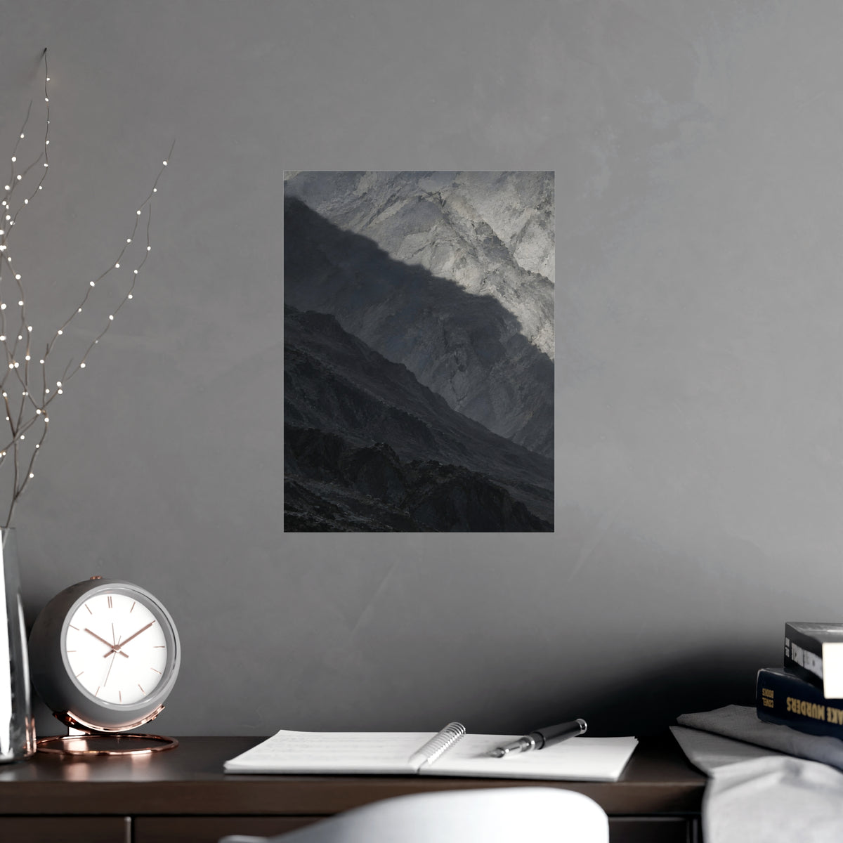 The Shadow of a Mountain — the shadow of a mountain, shown framed on a wall