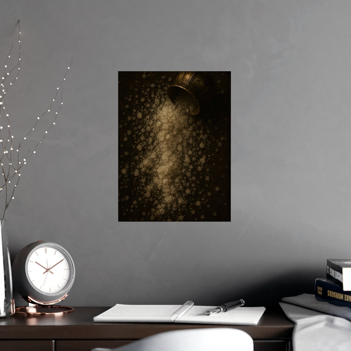 Salt, Spilled — salt, spilled, shown framed on a wall