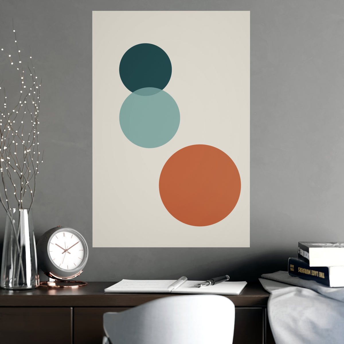 Deep Teal Circles Modern Wall Art — circles in a deep teal palette, shown framed on a wall