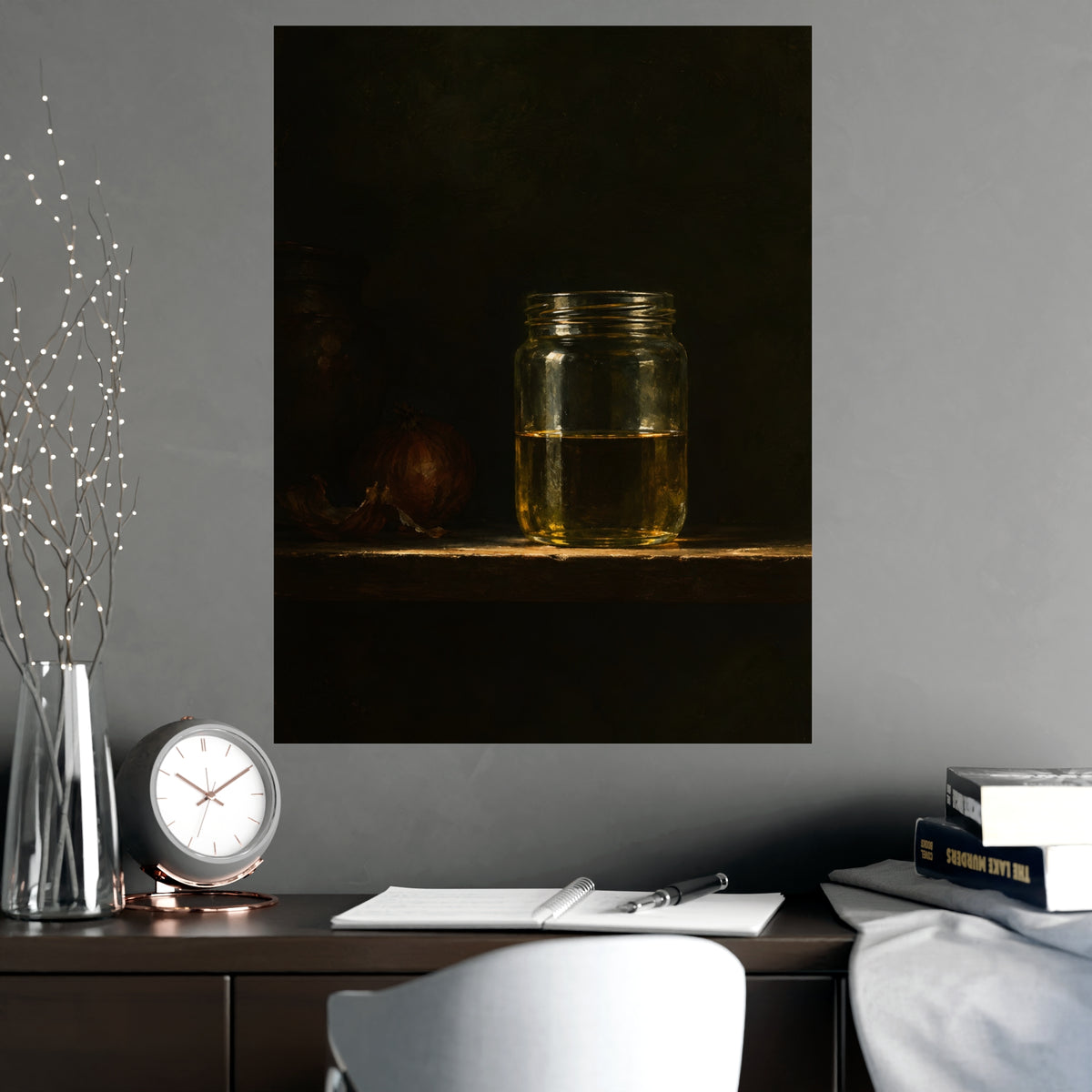Half Full — half full, shown framed on a wall