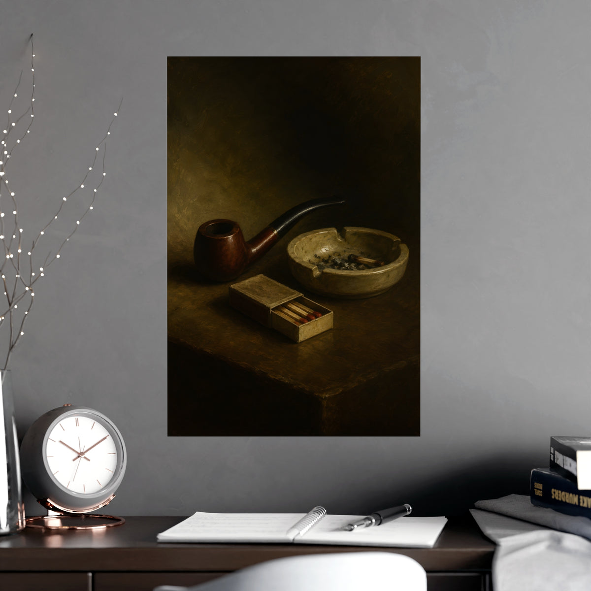 Pipe and Matches — pipe and matches, shown framed on a wall