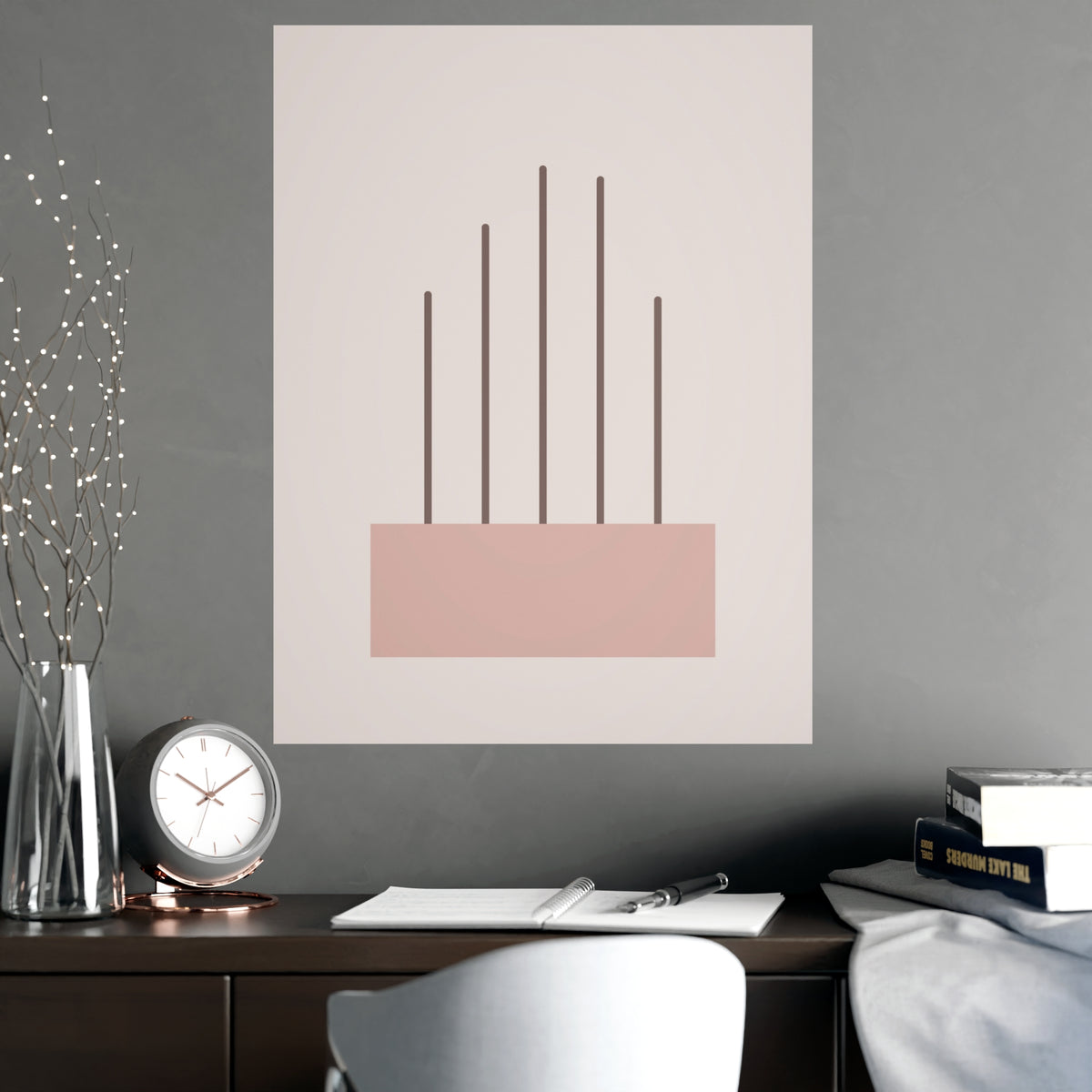 Dusty Rose Lines Wall Art — lines in a dusty rose palette, shown framed on a wall