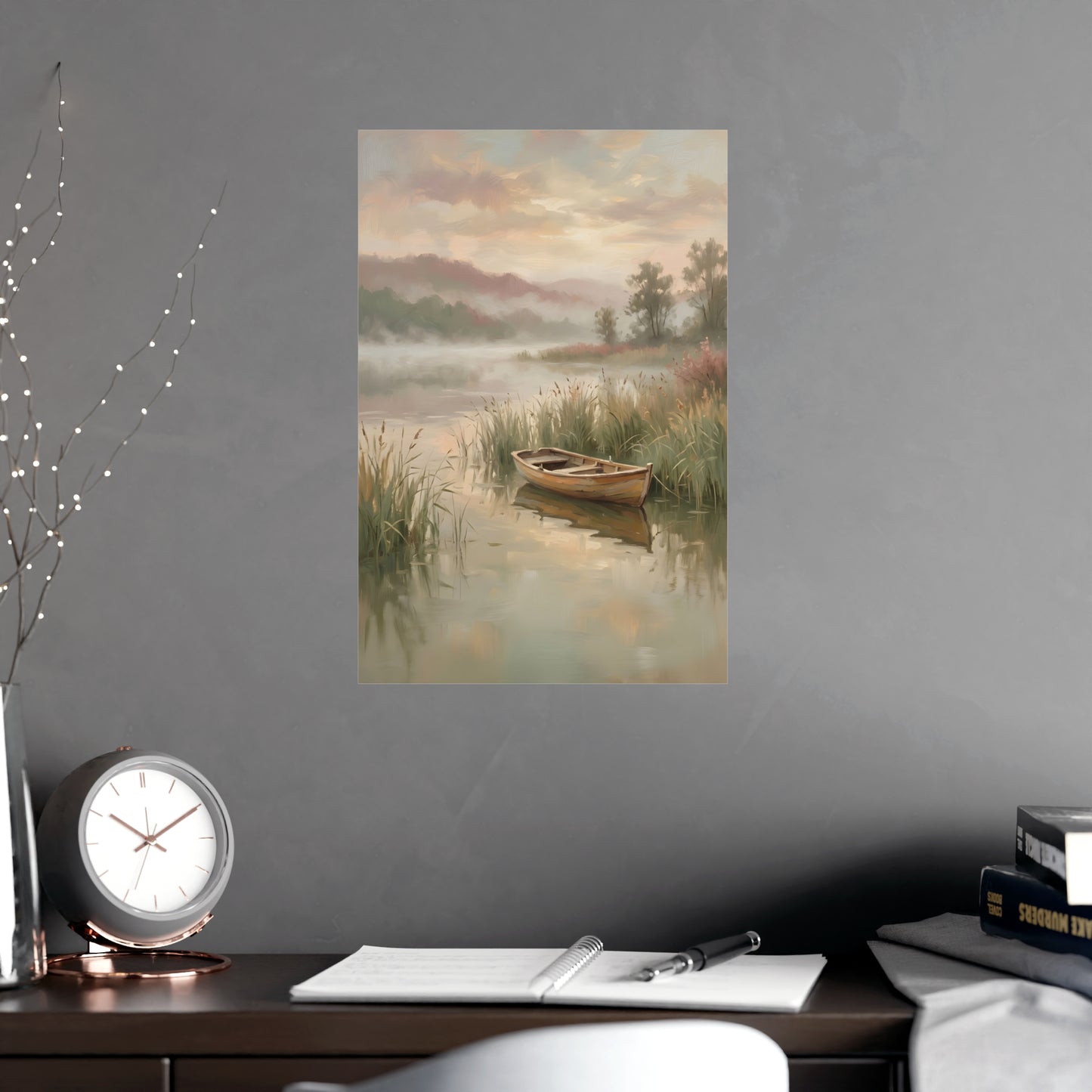 Rowboat at Dawn | Romantic Oil Painting Print | Wall Art