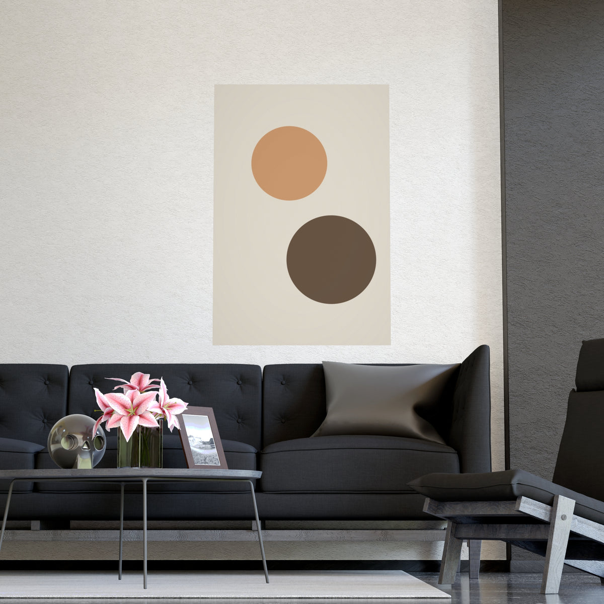 Warm Earth Circles Boho Wall Art — circles in a warm earth palette, shown framed on a wall
