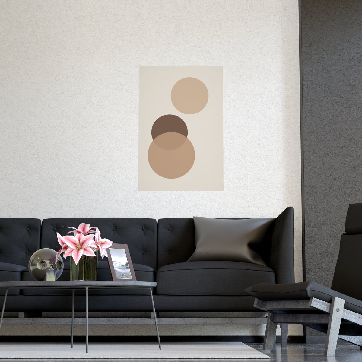 Sand Clay Circles Modern Wall Art — circles in a sand clay palette, shown framed on a wall