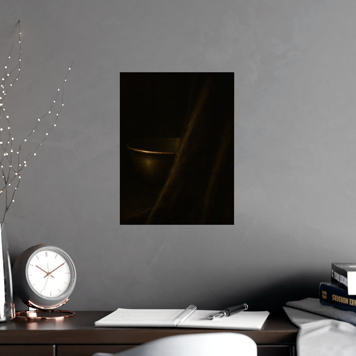 Behind the Drape — behind the drape, shown framed on a wall