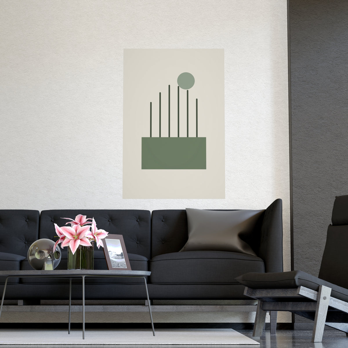 Sage Neutral Lines Boho Wall Art — lines in a sage neutral palette, shown framed on a wall