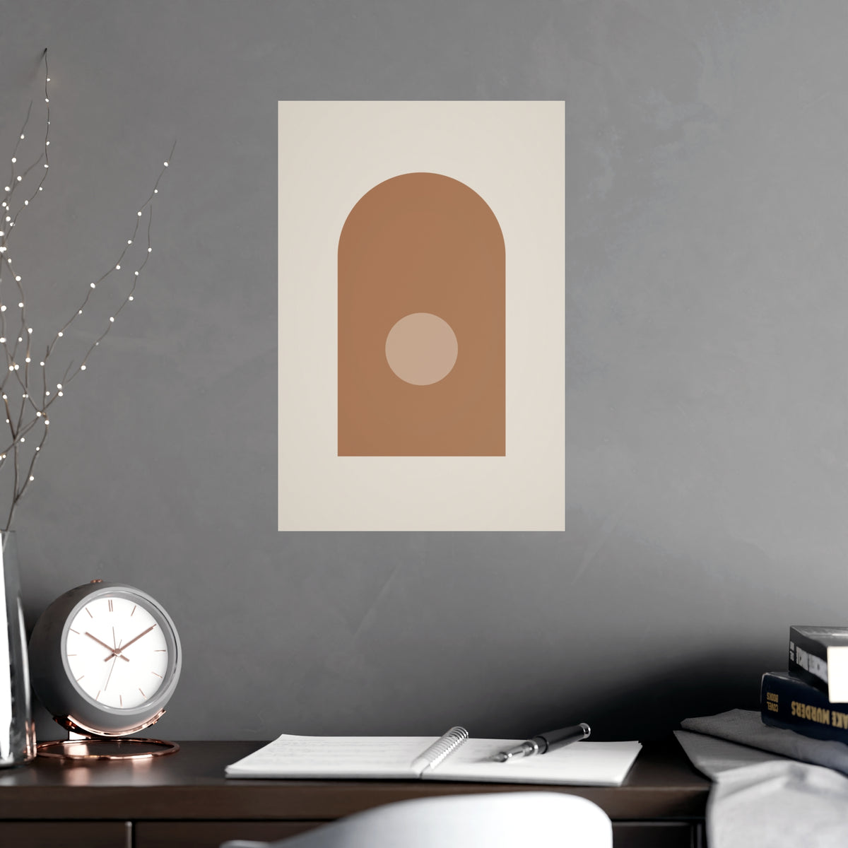 Sand Clay Arch Modern Wall Art — arch in a sand clay palette, shown framed on a wall
